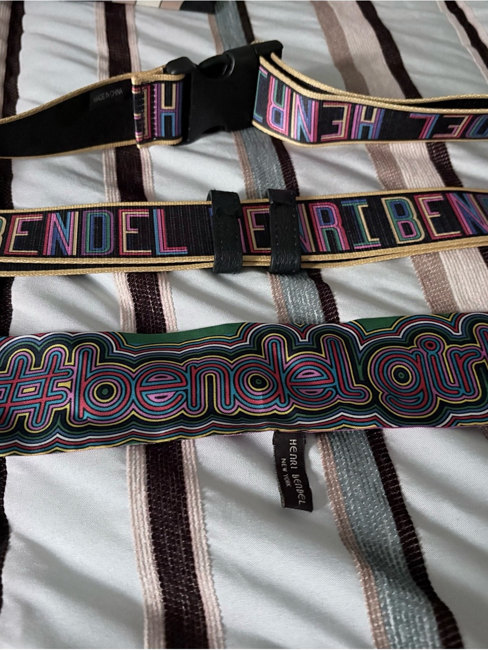 Henri Bendel Multicolor #bendelgirl Webbing Belt - Black/Green Accent